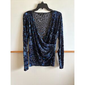 Karen Kane Blue Leopard Print Velvet Top  Size L